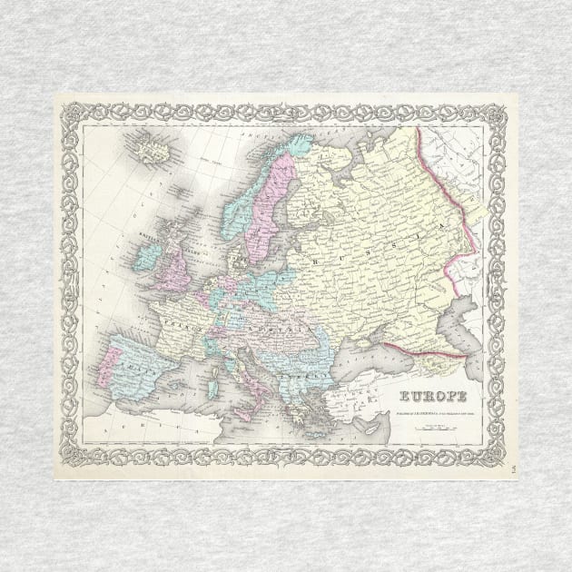 Vintage Map of Europe (1855) by Bravuramedia